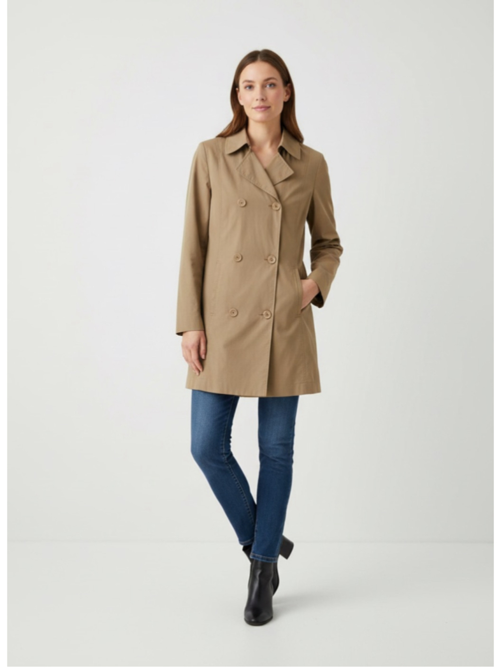 Mexx Khaki Double Breasted Short Trench Coat Womens 6 Tan Classic Jacket